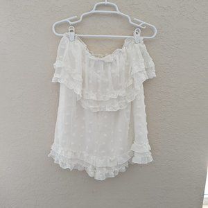 Simplee White Polka Dot Ruffle Romper Shorts Bridal Wedding Size M NWT